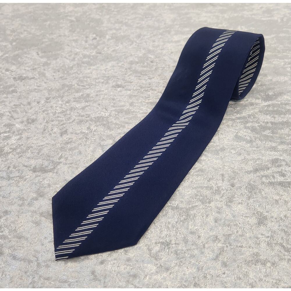 Authentic PANCALDI Mens Blue & White Stripped Tie-100% Silk
